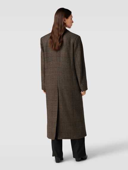 Filippa K Płaszcz z mieszanka wełny w kratka glencheck i kołnierz z połami Camel melanż 5