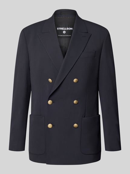 Produktfoto, ciemnogranatowa marynarka z dodatkiem wełny, złote guziki, prosty krój slim fit, model 'Ashton5' od Strellson, Herren Sakko von Strellson