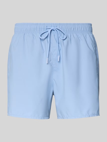 Produktfoto, Badeshorts mit Logo-Stitching von Lacoste in Optik: Unifarben, Tunnelzug, Bundabschluss: Elastisch, Funktion: Schnelltrocknend, seitliche Eingrifftaschen