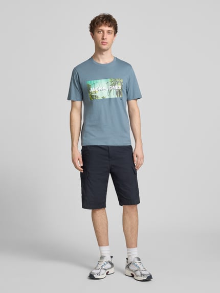JACK & JONES t-shirt z nadrukiem z logo model 'INDIANA' Jeansowy niebieski 1