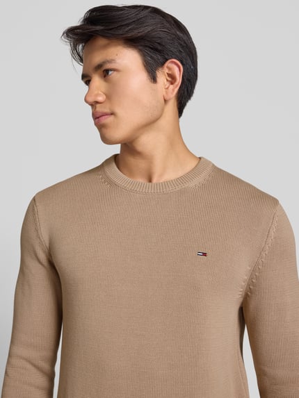 Tommy Jeans Sweter z dzianiny o kroju regular fit z czystej bawełny Beżowy 3
