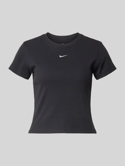 Cropped T-Shirt in Ripp-Optik mit Logo Shop The Look MANNEQUINE