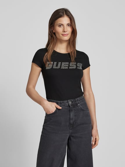 GUESS Activewear T-shirt met labeldetail, model 'KIARA' Zwart - 4