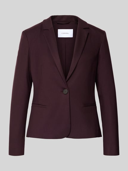 Produktfoto, Slim Fit Blazer aus elastischem Viskose-Mix Modell 'OKTOBER' von COMMA in dunklem Bordeaux, Reverskragen, Knopf, Paspeltaschen