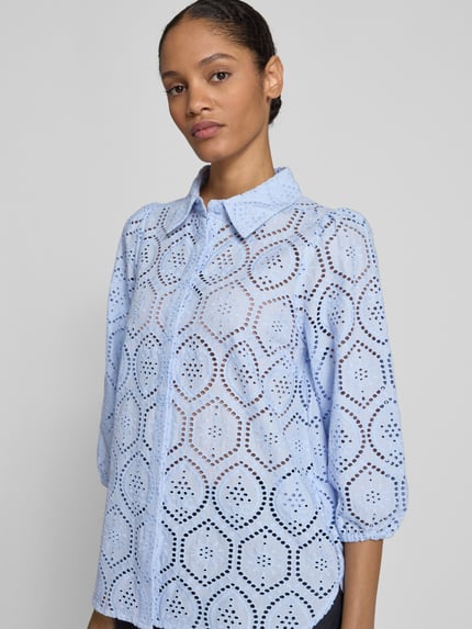 FREE/QUENT Regular fit blouse met broderie anglaise, model 'Agy' Lichtblauw - 3