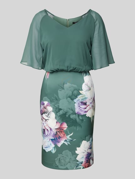 SWING Knielanges Cocktailkleid mit V-Ausschnitt Gruen 2