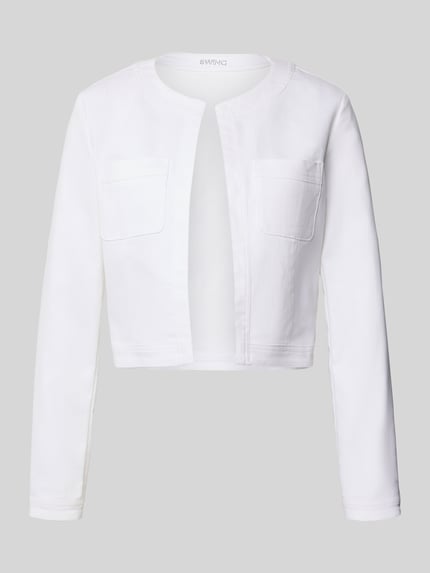 Productfoto, Cropped Jacke mit Brusttaschen van Swing, dames jack van katoenmix met stretch, cropped open fit met borstzakken, ruglengte maat 36: 44 cm, effen wit met gladde textuur