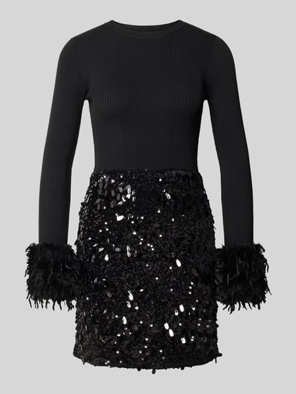 Produktfoto, Cocktailkleid im 2-in-1-Look von Lipsy mit schwarzem Material-Mix, Pailletten, geradem Schnitt, Rundhalsausschnitt, Minilänge