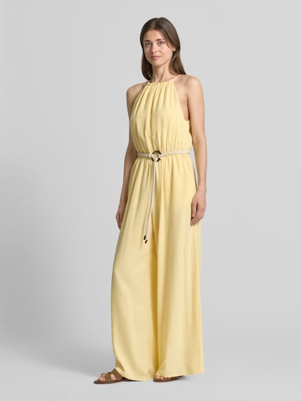 Apricot Jumpsuit aus Viskose-Mix mit Gürtel Hellgelb 1