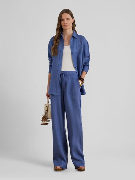 Lauren Ralph Lauren regular fit wijdte broek van puur linnen Lichtblauw - 1