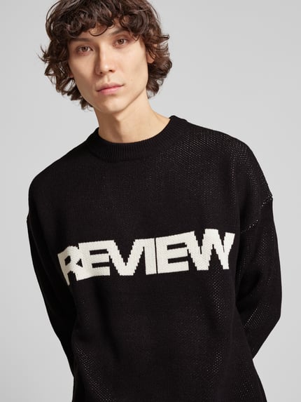 REVIEW Sweter z dzianiny z wyhaftowanym logo Czarny 3
