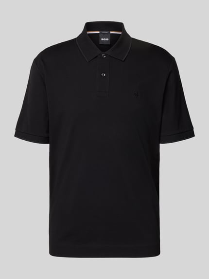Produktfoto, Regular Fit Poloshirt aus reiner Baumwolle Modell 'C-PARRIS' von BOSS in Schwarz, Piqué-Struktur, Polokragen, kurze Knopfleiste, unifarben