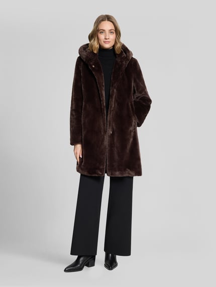 Betty Barclay Regular Fit Teddy- / Webpelzmantel mit Eingrifftaschen Dunkelbraun 1