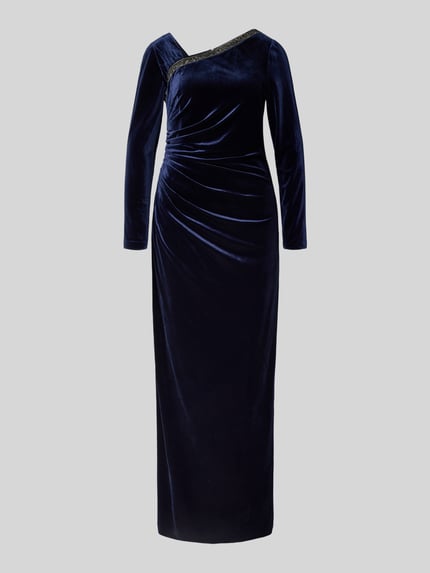 Adrianna Papell Abendkleid mit Ziersteinbesatz und Raffungen Dunkelblau 2