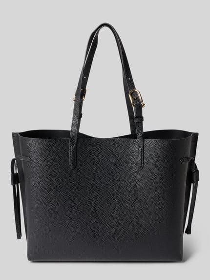 Productfoto, Handtasche aus echt leer met logodetail Model 'Ava' van Furla, zwart, hoofdvak open, smalle schouderband, Breedte maat 1: 51 cm, Lengte maat 1: 30 cm, Diepte maat 1: 40 cm, bandlengte 58 cm