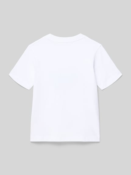 Produktfoto, weißes Kinder T-Shirt mit Rundhalsausschnitt und glatter Baumwoll-Mix-Textur, Modell 'NORREBRO' von Jack & Jones, Regular Fit