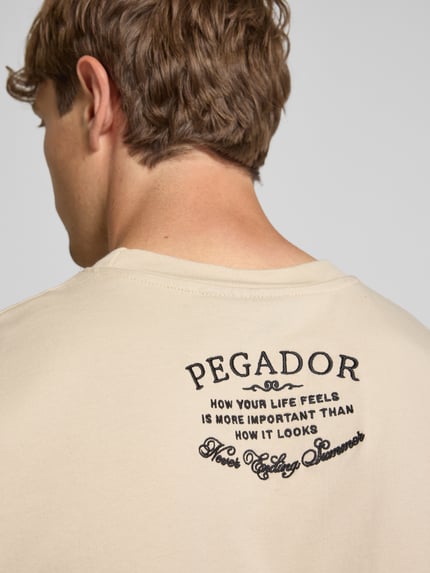 PEGADOR Oversized T-shirt met labelstitching, model 'Hamker' Beige - 3
