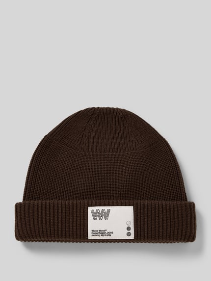 Wood Wood Regular Fit Mütze aus Woll-Mix mit Logo-Patch Modell 'Milo' Schoko 1