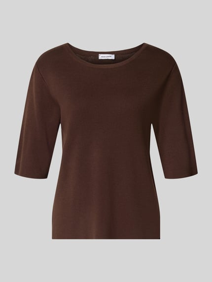 Produktfoto, Strickpullover aus Viskose-Mix von MORE & MORE in Braun mit Rundhalsausschnitt, lockerer Passform und Halbarm, Strick-Optik