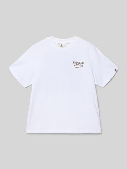 Produktfoto, Regular Fit T-Shirt mit Statement-Print von Garcia, weiß, reine Baumwolle, Rundhalsausschnitt, Rückenlänge 53 cm bei Größe 140