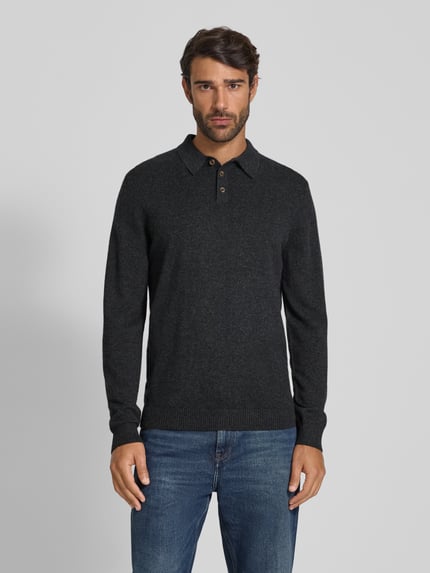 Christian Berg Men Sweter z dzianiny z czystego kaszmiru Antracytowy melanż 4