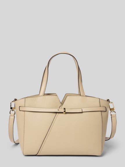 Produktfoto, Henkeltasche aus Rindsleder Modell 'REVERS' von BOSS in Beige, unifarben, rechteckige Form, goldener Reißverschluss und Label-Applikation.
