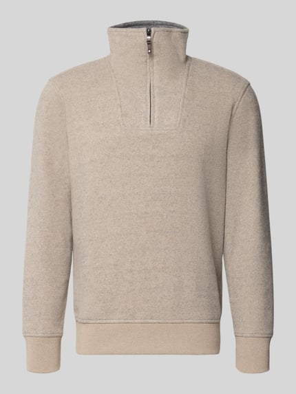 Productfoto, Troyer met ritssluiting van RAGMAN, regular fit, materiaal-mix met wol, beige kleur, vlakke textuur, Troyer-kraag