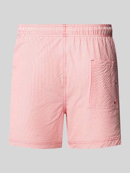Produktfoto, Badehose aus Seersucker mit elastischem Bund Modell 'MAUI OCEAN' von Jack & Jones, Regular-Fit, Kordelzug, rot-weiß gestreift, strukturierte Oberfläche