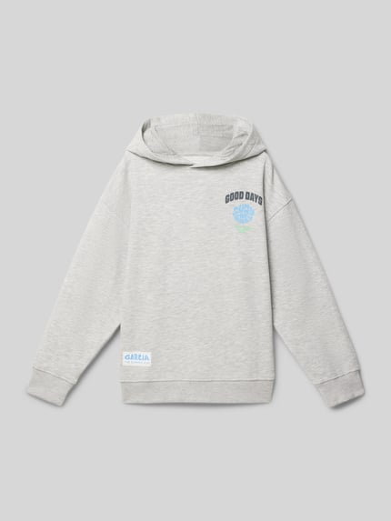 Garcia Hoodie mit Label-Print Hellgrau Melange 1