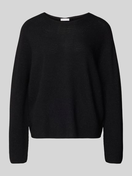 Produktfoto, Schimmernder Strickpullover aus Woll-Mix von Rich & Royal in Schwarz, Regular Fit, strukturierte feine Oberfläche, Rundhalsausschnitt.