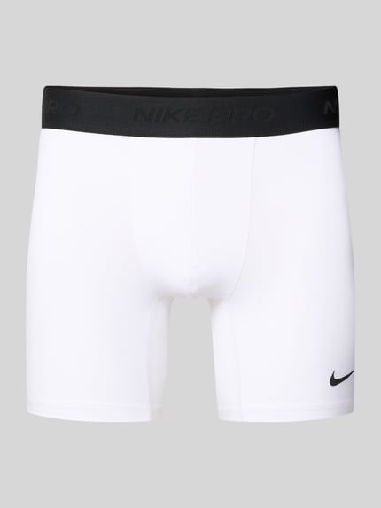Produktfoto, Radlerhose mit elastischem Bund von NIKE TRAINING in Weiß, Material-Mix mit Stretch-Anteil, Label-Details, Bundweite 38 cm, Innenbeinlänge 17 cm, körpernahe Passform