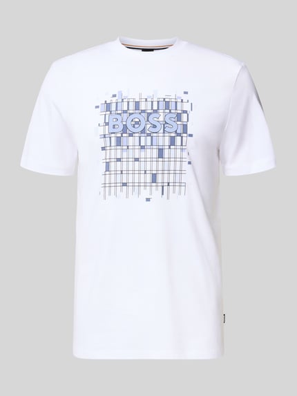 Produktfoto, Regular Fit T-Shirt aus reiner Baumwolle Modell 'THOMPSON' von BOSS, Optik: Unifarben, Label-Print, Rundhals, Kurzarm, weiße glatte Textur