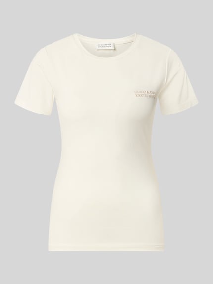 Produktfoto, t-shirt aus Viskose-Elasthan-Mix mit Label-Stitching von GUIDO MARIA KRETSCHMER WOMAN, krój slim fit, okrągły dekolt, Model 'Teena', damski t-shirt, długość tyłu w rozmiarze 36: 58 cm
