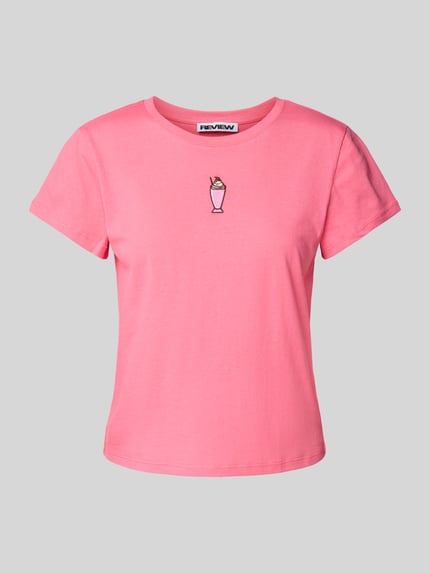 REVIEW T-shirt met motiefstitching Felroze - 2