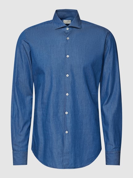 Xacus Regular Fit Businesshemd aus Uni Struktur Jeansblau 2