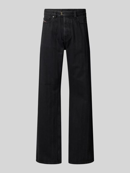 Produktfoto, Straight Fit Jeans mit Viskose-Anteil von Diesel in Schwarz, 5-Pocket-Design, Baumwoll-Mix, Logo-Detail, Knopf- und Reißverschluss