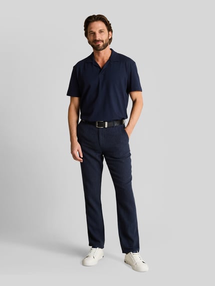 Tom Tailor regular fit poloshirt van katoenmix met resortkraag Marineblauw - 1