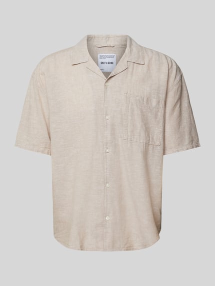 ONLY & SONS Relaxed Fit Freizeithemd aus Baumwoll-Leinen-Mix Modell 'CAIDEN' Beige 2