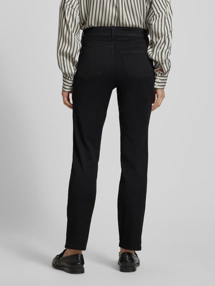 Vrouwenmodel draagt Slim Fit Jeans im 5-Pocket-Design van Christian Berg Woman, zwart, katoenmix met stretch, unicolor, volledige achteraanzicht.