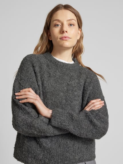 PIECES Regular Fit Strickpullover mit Wollanteil Modell 'NATHERINE' Anthrazit 3