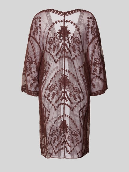 Produktfoto, Kaftan aus Baumwoll-Mix Modell 'KARINA' von Pieces, floral gemustert, semitransparente Mesh-Optik in Braun.
