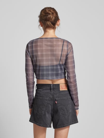 NOISY MAY® Cropped Bluse mit Schnürung Modell 'LESLEY' Anthrazit 5