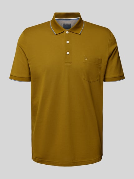 OLYMP Level 5 Slim Fit Poloshirt aus reiner Baumwolle mit Logo-Stitching Oliv 2