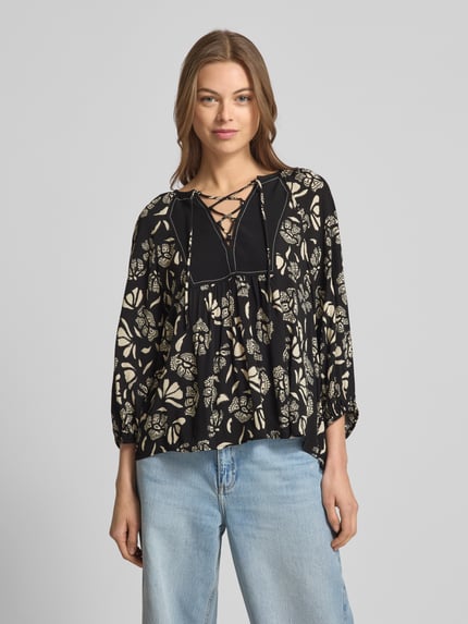 ba&sh Relaxed fit blouse met 3/4-mouwen, model 'AURA' Zwart - 4