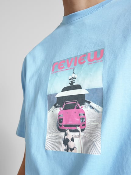 REVIEW T-shirt z prążkowanym okrągłym dekoltem Jasnoniebieski 3