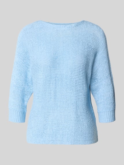Produktfoto, Strickpullover mit 3/4-Arm Modell 'Tapper' von FREE/QUENT in Hellblau, grobe Strickstruktur, Rundhalsausschnitt, Regular Fit