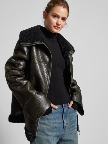 Gina Tricot Slim fit sweatjack met opstaande kraag Zwart - 3
