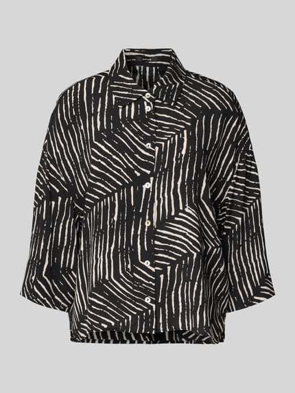 OPUS Relaxed-fit overhemdblouse van viscose, model 'Fiana palm leaves' Zwart - 2