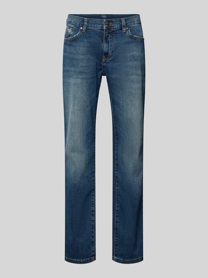 Produktfoto, Regular Fit Jeans mit Eingrifftaschen von MCNEAL in Blau mit Gesäßtaschen aus Baumwoll-Elasthan-Mix, glatte Textur.