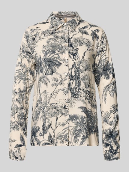 Produktfoto, Regular Fit Bluse aus Viskose Modell 'CARLI 1' von Soyaconcept, wzór na całej powierzchni, kołnierzyk koszulowy, beż i czerń